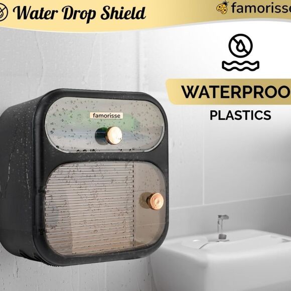 Famorisse Tissue Paper Holder w/Drawer- Black/Rose Gold - Picture 5 of 13